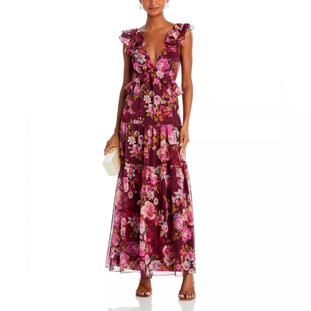 AQUA Ruffled Maxi Floral Dress
